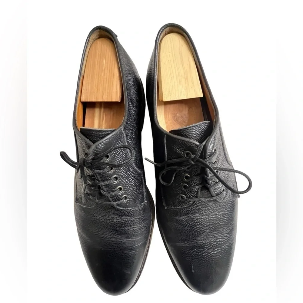 Salvatore Ferragamo Oxford Pebbled Black Leather Shoes Mens Size 11